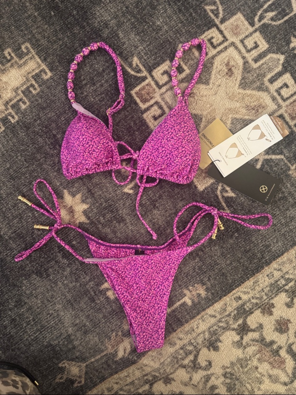 ViX PAULAHERMANNY Lyra Beads Tri Bikini Set In floral purple
